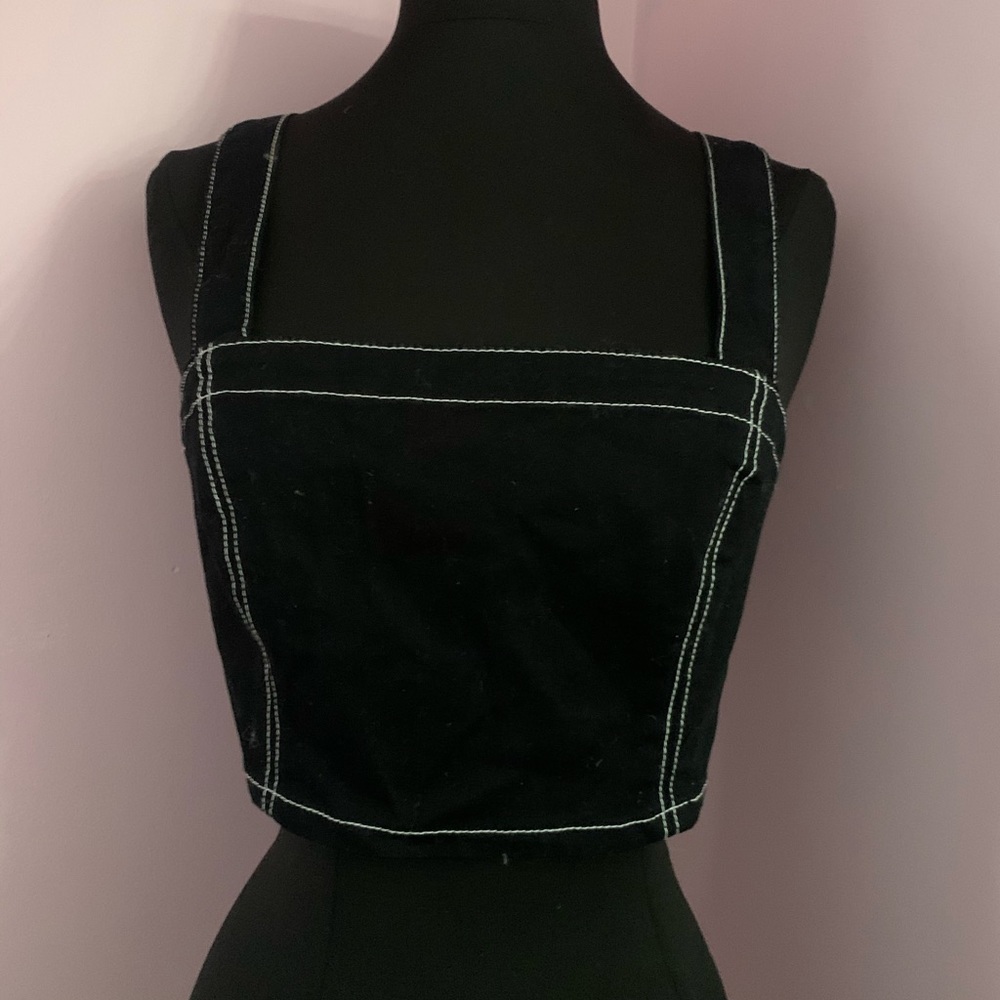 White stitch black tank top